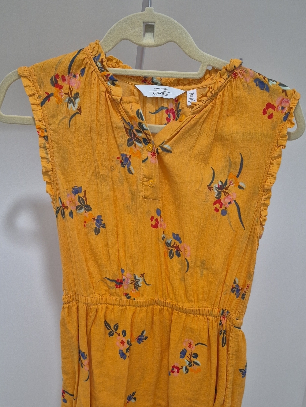 & Other Stories Mustard Yellow Floral Button Mini Dress